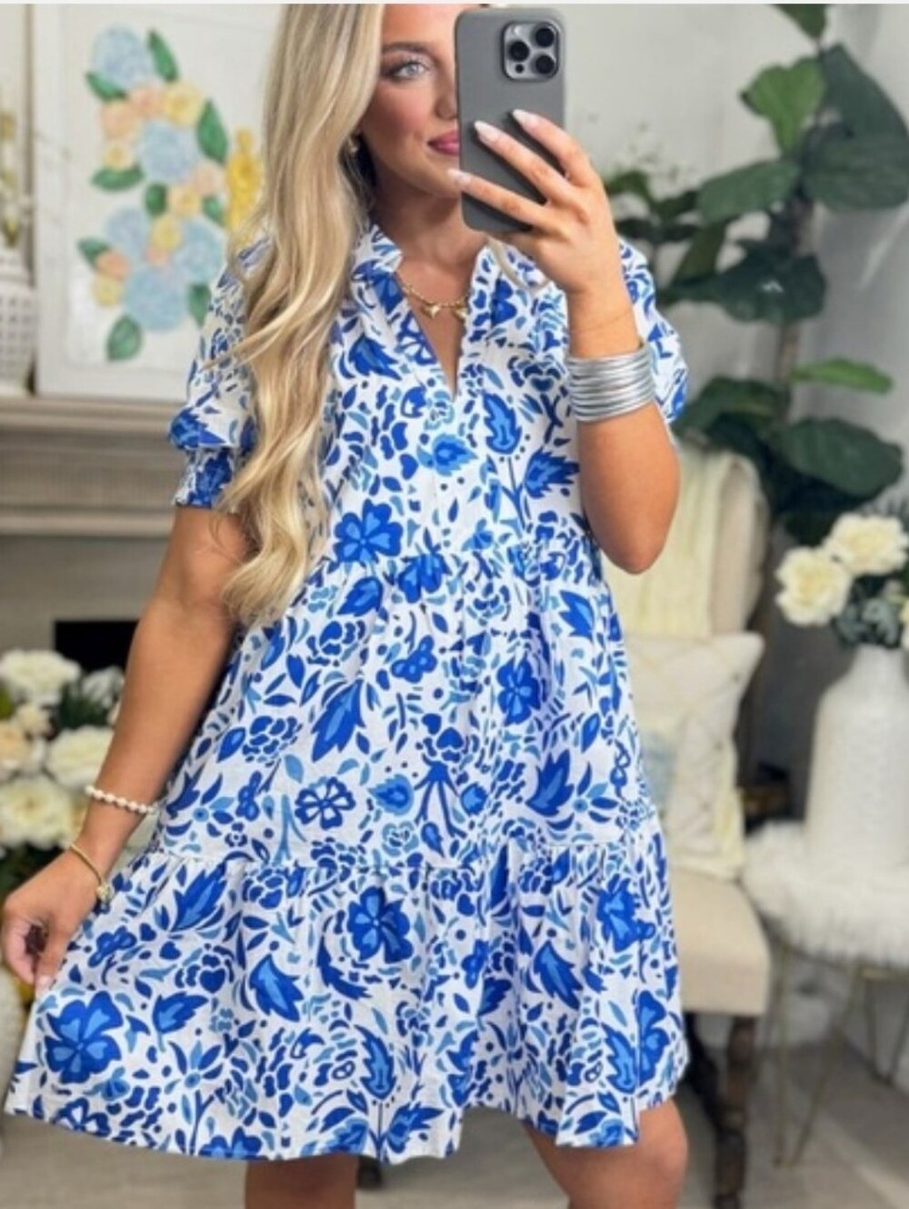 THML Floral Blue And White Dress Small